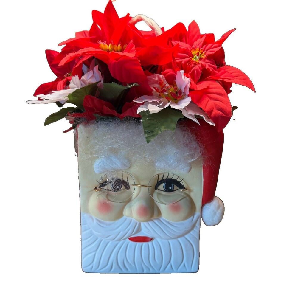 Santa Ceramic Face Planter Poinsettia Floral Arrangement AC Moore Decor